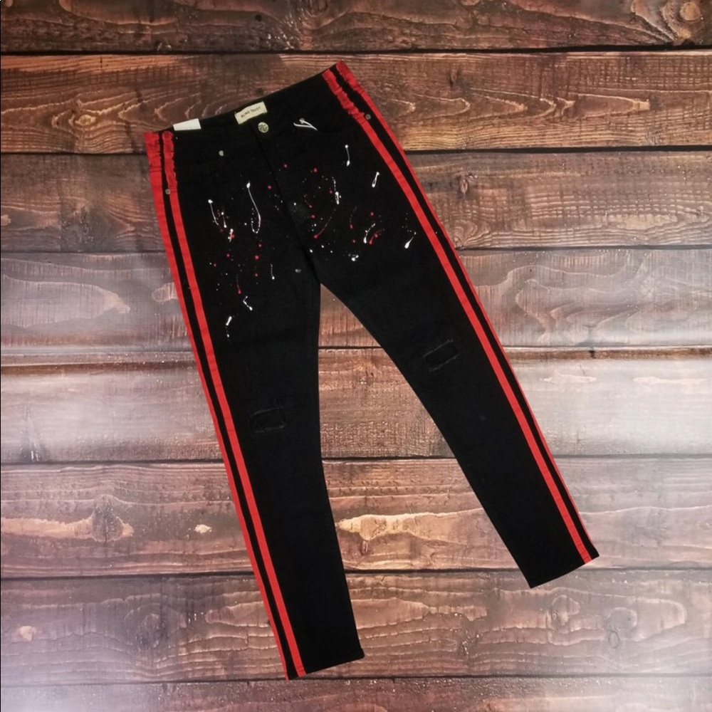 Men Stripe & Paint Skinny Jean